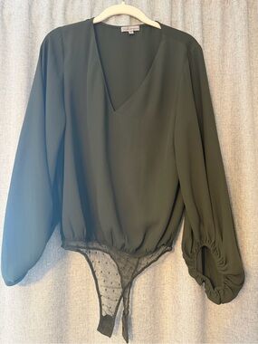 Wishlist Apparel  Dark Olive V-Neck Long Sleeve Bodysuit